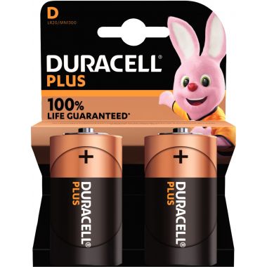 Blister de 2 piles 1.5 volts alcaline PLUS LR20/MN1300 E95 D à la marque DURACELL