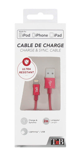 Cordon USB type A vers type Lightning 2m rouge