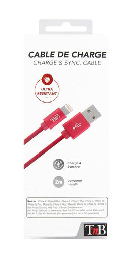 Cordon USB type A vers type Lightning 2m rouge