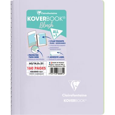 Cahier à reliure intégrale 160 pages KOVERBOOK BLUSH, format A5, quadrillé 5x5