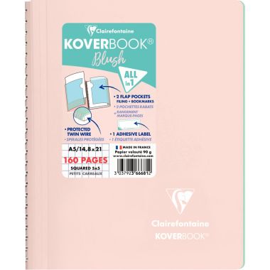 Cahier à reliure intégrale 160 pages KOVERBOOK BLUSH, format A5, quadrillé 5x5