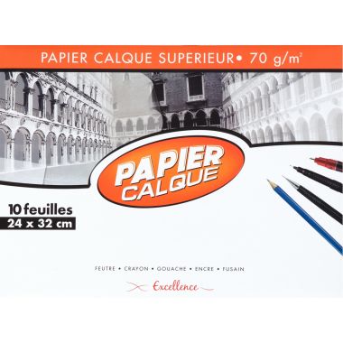 Paquet de 10 feuilles de papier calque 24x32cm 70g