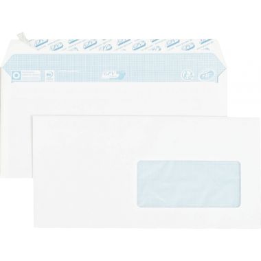 Paquet de 50 enveloppes blanches 110x220mm 75g bande siliconée fenêtre 45x100mm