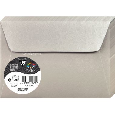 Paquet de 20 enveloppes Pollen 114x162mm 120g argent