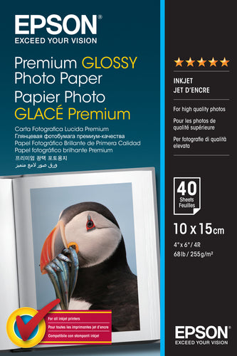 Paquet de 40 feuilles de papier photo premium glacé marque Epson format A6 (10 X 15 cm) 255g