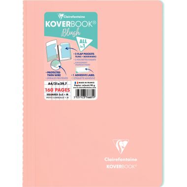 Cahier à reliure intégrale 160 pages KOVERBOOK BLUSH, format A4, quadrillé 5x5