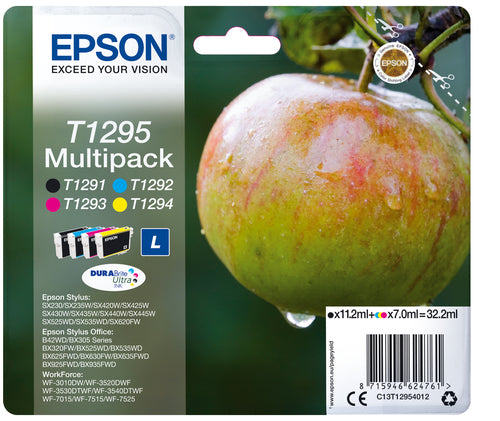 Epson POMME pack de de 4 cartouches jet d'encre noire, cyan, magenta et jaune haute capacité authentique (T129540)