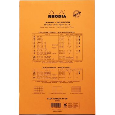 Bloc de bureau RHODIA 80 feuilles perforées, format A4+, réglure seyès, papier blanc 80g