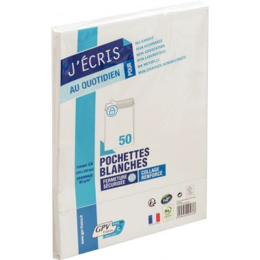 Paquet de 50 pochettes blanches 229x324mm 90g bande siliconée