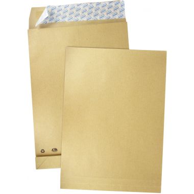 Carton de 250 pochettes kraft 260x330mm 120g soufflet 30mm bande siliconée