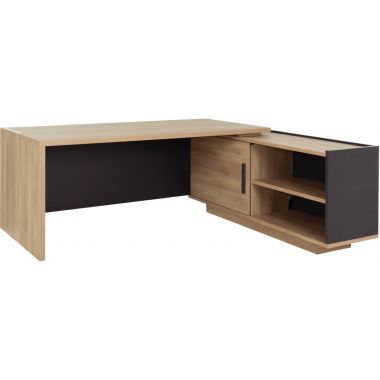 Bureau retour droite L180/198xH75xP90/180cm avec rangements chêne du bocage/anthracite BRABANT