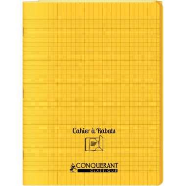 Piqûre 48 pages avec 2 rabats, format 24x32 cm, seyès 90g, couverture polypropylène jaune