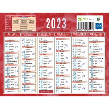 Calendrier semestriel 6 mois par face 13,5x17,5cm rouge