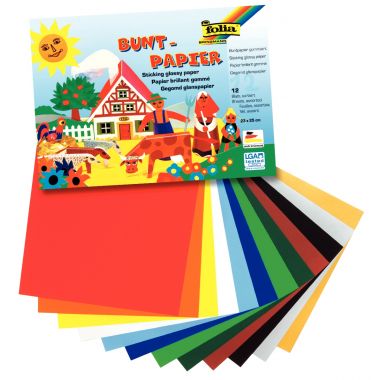 Pochette de 12 feuilles de papier lisse gomme 23 x 25 cm couleurs assorties