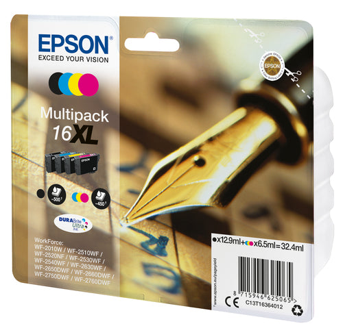 Epson STYLO PLUME / 16XL pack de de 4 cartouches jet d'encre noire, cyan, magenta et jaune haute capacité authentique (T163640)