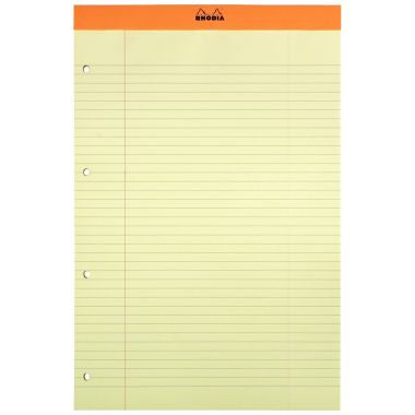 Bloc de bureau RHODIA 80 feuilles perforées, format A4+, ligné 7 mm, papier jaune 80g