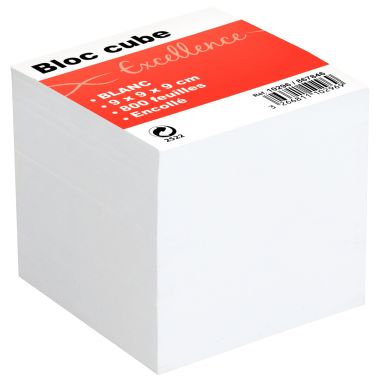 Bloc cube blanc d'environ 800 feuilles encollées, dimensions : 9 x 9 x 7.5CM