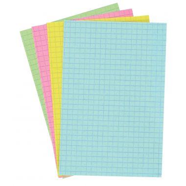 Etui de 100 fiches bristol non perforées carte forte 205 g couleurs assorties quadrillé 5x5 format 21 x 29,7 cm