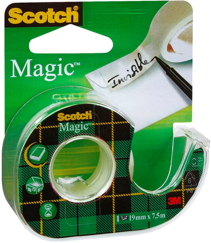 Rouleau adhésif Scotch Magic et dévidoir 19mmx7,5m