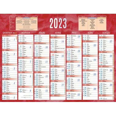 Calendrier semestriel 7 mois par face 32x42cm rouge