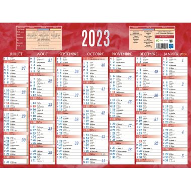 Calendrier semestriel 7 mois par face 32x42cm rouge