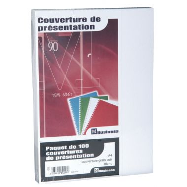 Paquet de 100 couvertures grain cuir 250g A4 blanc