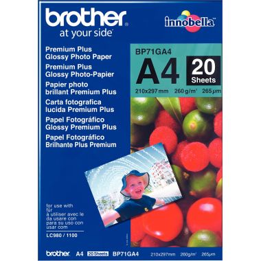 Paquet de 20 feuilles de papier photo brillant marque Brother format A4 (21 x 29,7 cm) 260g