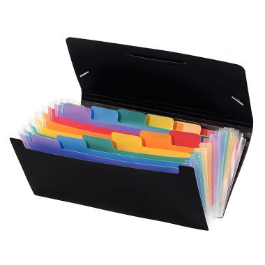 Trieur extensible format chèque RAINBOW CLASS en polypropylène, 12 compartiments, noir