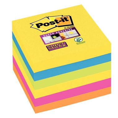 Paquet de 6 blocs de 90 feuilles Super Sticky post-it, 76 x  76 mm, couleurs CARNIVAL : Carnival : jaune soleil, turquoise, vert , rose néon et orange