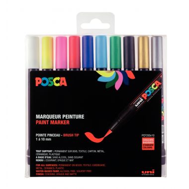 Boîte de 10 marqueurs Posca Brush assortis