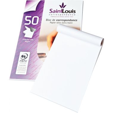 Bloc de correspondance uni de 50 feuilles blanches A4 90 g/m²