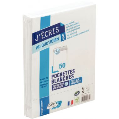 Paquet de 50 pochettes blanches 162x229mm 90g bande siliconée