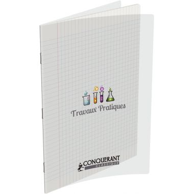 Cahier travaux pratiques 96 pages CONQUERANT, 24x32 cm, seyès/uni 90g, couv PP incolore