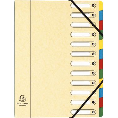 Trieur en carte lustrée avec élastiques 12 compartiments, fenêtres découpées