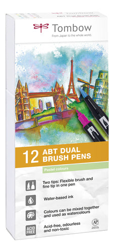 ETUI DE 12 FEUTRES PINCEAUX ABT DUAL BRUSH PEN DE TOMBOW (COULEUR PASTELS)