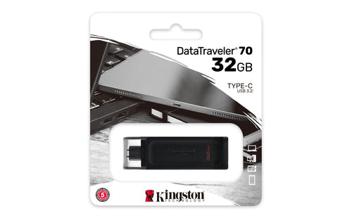 Kingston Technology DataTraveler 70 lecteur USB flash 32 Go USB Type-C 3.2 Gen 1 (3.1 Gen 1) Noir