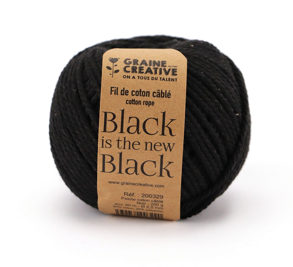 Coton câblé pour macramé - 25mm x 80 m - noir